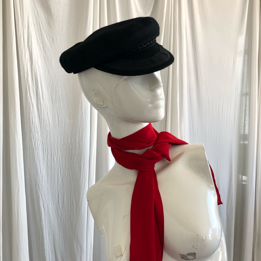 Greek Fisherman Cap Red satin lining Sz S Hipster cool Look Mix with Scarf Veil